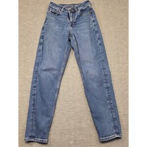 American Eagle Mom Jeans Size 0 Regular Medium Wash Blue High Rise Stretch Denim
